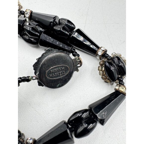 Vintage Miriam Haskell Mourning Black Glass And Rhinestone Necklace - Picture 7 of 7
